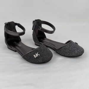 Michael Kors Girls Sz 8 Gunmetal Glitter Mary Jane Flats Ankle Strap